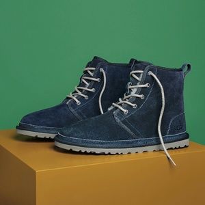 UGG Harkley Suede Lace-Up Boots True Navy Blue 11